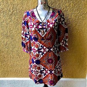 Love21 Floral Print Tunic Dress & Handmade Stone Necklace & Earring Set, S
